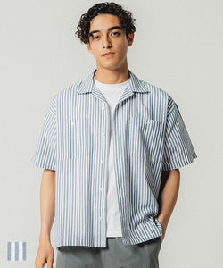 Shirt Men's Striped Casual Shirt Front Opening Haori Front Button Short Sleeve Harness Chest Pocket Whole Pattern No Mail Delivery 23ss coca Coca