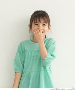 Kids 110-140 tiered dress dress tunic gathered cotton cuff rubber short sleeve girls kids original children's clothes mail delivery available coca coca