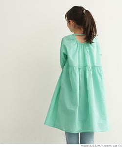 Kids 110-140 tiered dress dress tunic gathered cotton cuff rubber short sleeve girls kids original children's clothes mail delivery available coca coca