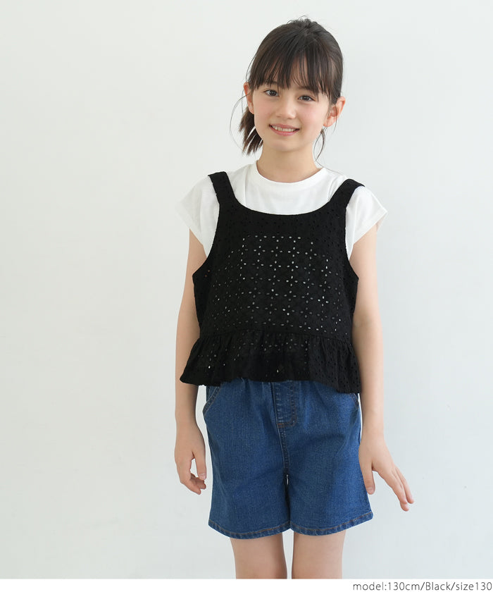 キッズ 110-140 ビスチェ Tシャツ 2枚セット 半袖 フレンチスリーブ レース セットアップ 女の子 キッズオリジナル 子供服 メール便不可 coca コカ