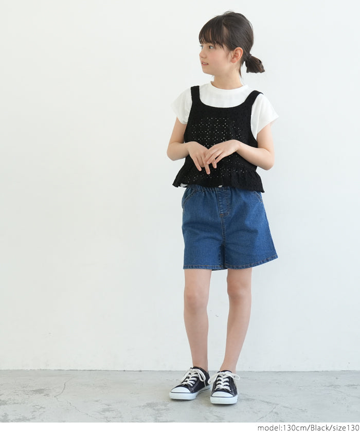 キッズ 110-140 ビスチェ Tシャツ 2枚セット 半袖 フレンチスリーブ レース セットアップ 女の子 キッズオリジナル 子供服 メール便不可 coca コカ