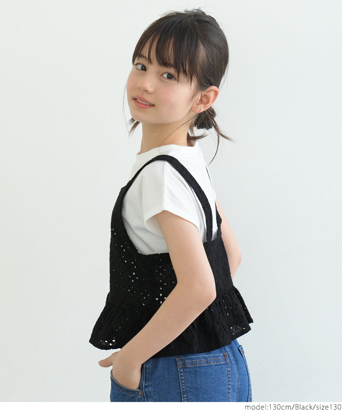 キッズ 110-140 ビスチェ Tシャツ 2枚セット 半袖 フレンチスリーブ レース セットアップ 女の子 キッズオリジナル 子供服 メール便不可 coca コカ