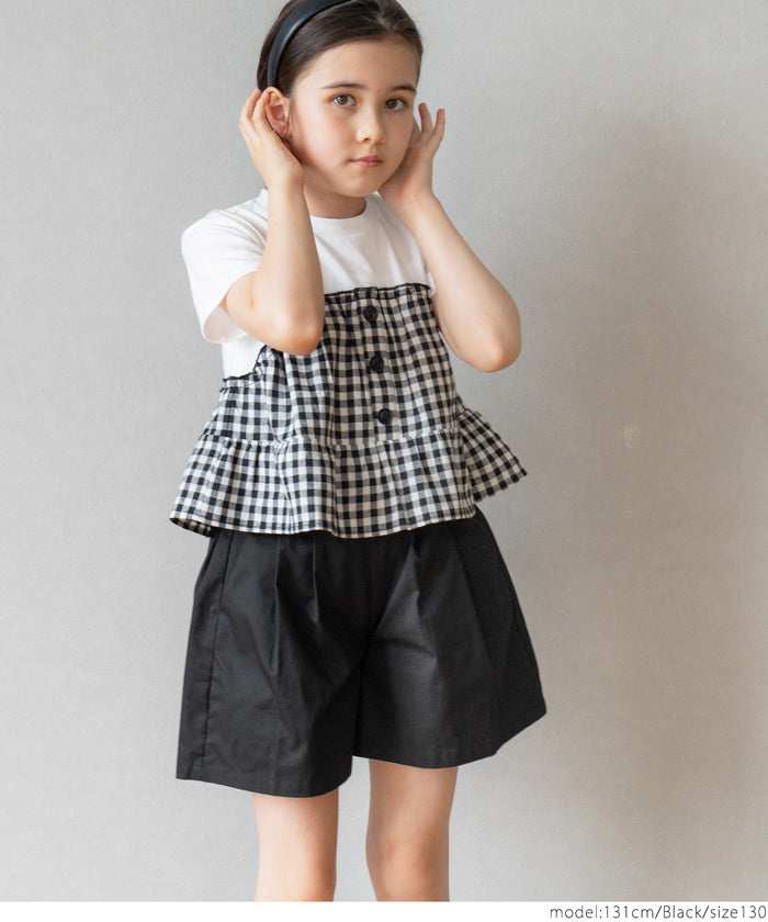 キッズ 120-150 キュロット ショートパンツ ウエストゴム ポケット フリル 女の子 キッズオリジナル 子供服 メール便可 coca コカ