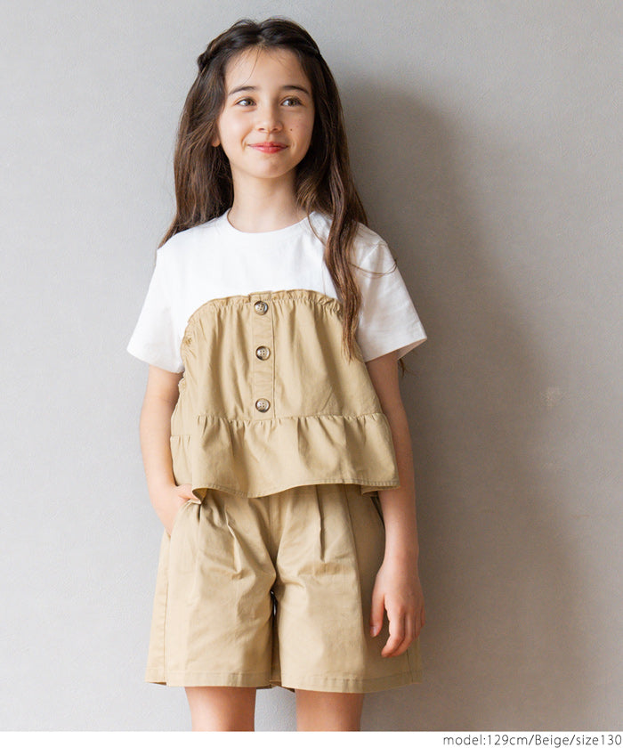 キッズ 120-150 キュロット ショートパンツ ウエストゴム ポケット フリル 女の子 キッズオリジナル 子供服 メール便可 coca コカ