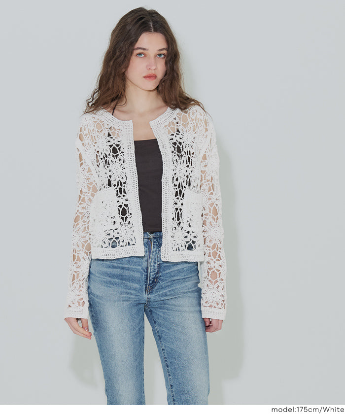 鍵編みノーカラーカーディガン レディース メール便不可 – coca公式ストア