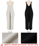 All-in-one ladies embossed deep V-neck salopette easy care wide pants long length plain no mail delivery 23ss