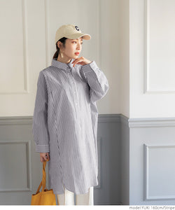 Oxford Shirt Ladies Shirt Tunic Pullover Shirt Medium Length Side Slit Long Sleeve Mail Delivery Available 23ss coca