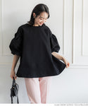 Blouse Women's 3/4 Sleeve Balloon Sleeve A Line Plain Back Ribbon Back Opening Round Neck No Mail Delivery 23ss coca coca