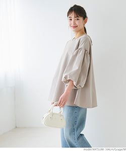 Blouse Women's 3/4 Sleeve Balloon Sleeve A Line Plain Back Ribbon Back Opening Round Neck No Mail Delivery 23ss coca coca