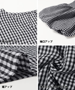 No Mail Delivery One Piece Ladies Gingham Check Balloon Sleeve A Line Shirt Dress V Neck Gather Flare 22ss coca coca