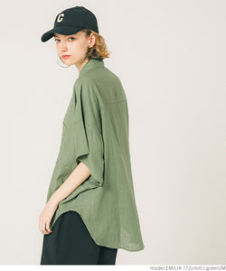 [Mail delivery available] Shirt ladies' tunic short sleeve front and rear difference linen hemp blend big shirt cooling measures front opening 22ss coca coca