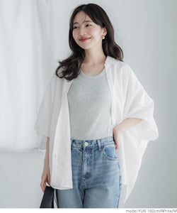 [Mail delivery available] Shirt ladies' tunic short sleeve front and rear difference linen hemp blend big shirt cooling measures front opening 22ss coca coca