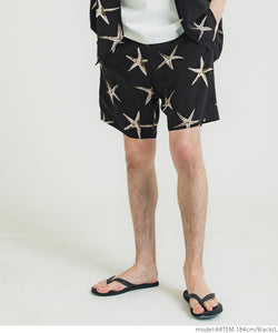 Sale ★ 1690 yen → 550 yen [No mail delivery] Half Pants Men's Shorts Starfish Pattern Relaxed Pants Elastic Waist Sale ★ 1690 yen → 550 yen Waist String Pocket Thin 22ss c