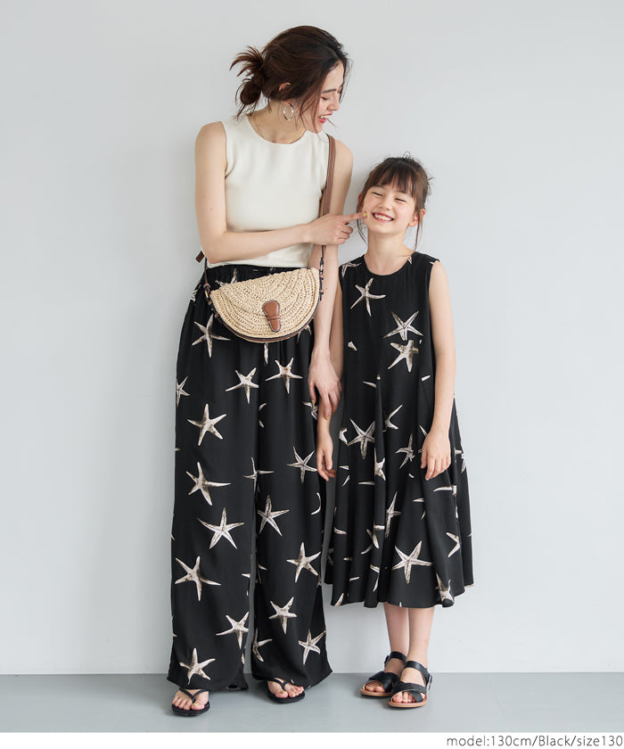 [Kids 100-130] [Mail delivery available mrb] Children's clothing One-piece starfish pattern Crew neck Sleeveless back button All-over pattern A-line Girls Parents and children