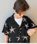 [Kids 100-130] [Mail delivery available mrb] Children's clothing shirt short-sleeved shirt starfish pattern open collar shirt chest pocket regular color boy parent-child matching coca coca