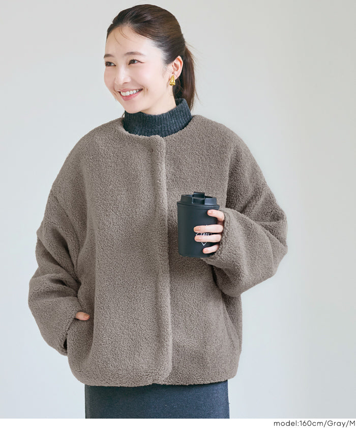 Coat ladies blouson collarless coat boa blouson collarless blouson