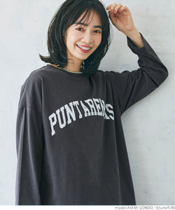 ロングTシャツ レディース プリント アソートロゴ ビッグシルエット