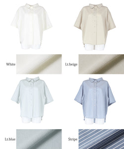 Shirt Ladies Ripple Ripple Shirt Haori Half Sleeve Stripe Half Sleeve Shirt Plain Layered Polyester Front and Back Difference Mail Delivery Available 23ss coca Coca