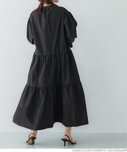 Sale 2690 yen → 1990 yen Dress Women's Tiered Shirt Dress V-Neck Maxi Length Shirt No Collar Open Front Plain Long Sleeve No Mail Delivery 23s