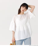 Blouse ladies bell sleeve flare gathered back ribbon flare sleeve plain simple round neck half sleeve mail delivery not possible 23ss coca coca