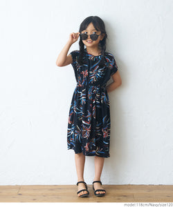 Kids 100-140 Floral dress Flare Botanical All-over pattern Sleeveless Thick Elastic waist Knee length Round neck Girls Parent and child matching Children's clothes Mail delivery available coca