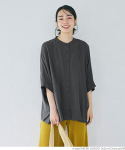 Shirt Women's Poncho Shirt Gathered Oversize Rayon Plain Front Button Haori Loose Thickness No Mail Delivery 23ss coca coca