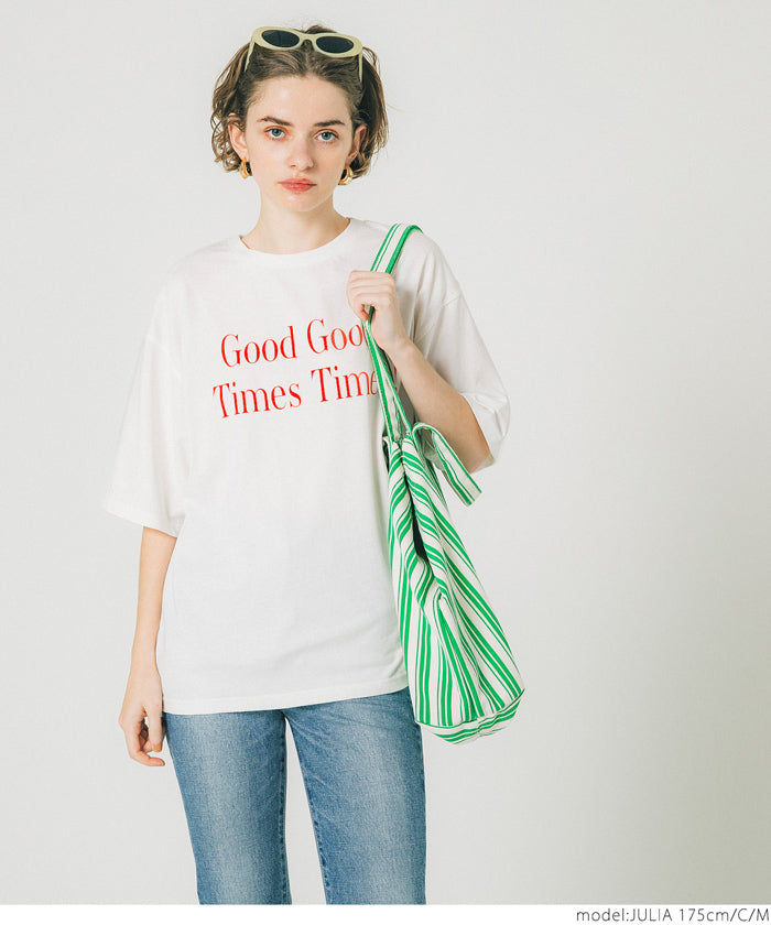 セール★1290円→990円 Tシャツ レディース COTTON from the US アメリカ カットソー ロゴ 文字 英字プリント アソートT クルーネック 半袖 ミドル丈 綿100％ メール便可 FB25