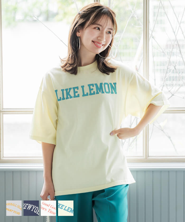 セール★1290円→990円 Tシャツ レディース COTTON from the US アメリカ カットソー ロゴ 文字 英字プリント アソートT クルーネック 半袖 ミドル丈 綿100％ メール便可 FB25