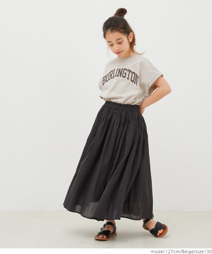 キッズ 110-140 Tシャツ カットソー フレンチスリーブ ロールアップ プリント ロゴ クルーネック コットン 半袖 女の子 親子お揃い 子供服 メール便可