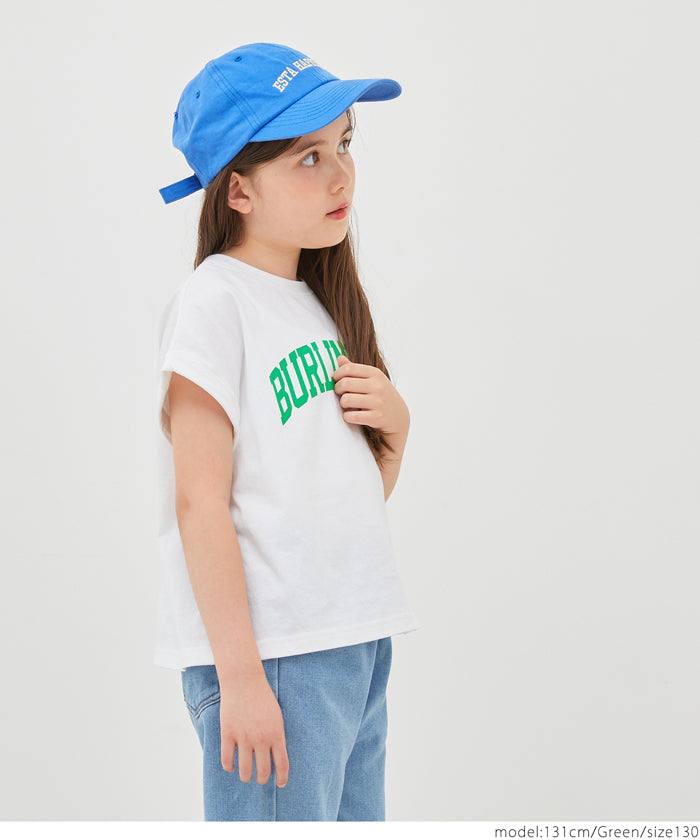 キッズ 110-140 Tシャツ カットソー フレンチスリーブ ロールアップ プリント ロゴ クルーネック コットン 半袖 女の子 親子お揃い 子供服 メール便可