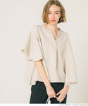 Blouse Women's Flare Blouse Sleeve Flare Setup V-Neck Stand Collar Front Tuck Medium Length Short Sleeve Plain No Mail Delivery 23ss coca