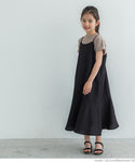 Kids 100-140 Cami Dress Back Ribbon Adjustable Hem Flare Plain Linen Synthetic Fiber Long Length Thin Girl Parent and Child Matching Children's Clothes Mail Delivery Available coca coca