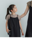 Kids 100-140 Cami Dress Back Ribbon Adjustable Hem Flare Plain Linen Synthetic Fiber Long Length Thin Girl Parent and Child Matching Children's Clothes Mail Delivery Available coca coca