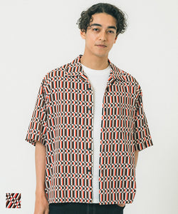 Shirt men's patterned shirt geometric pattern short sleeve shirt haori open front casual shirt chest pocket open collar shirt thin mail delivery available 23ss coca coca