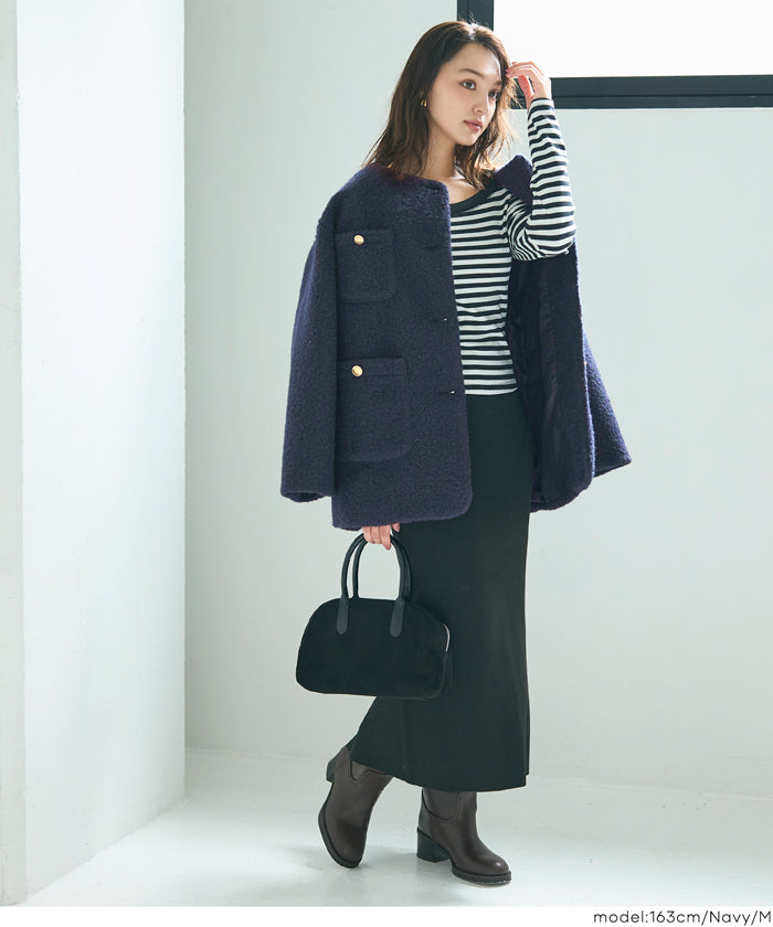 プードル金釦ノーカラーコート レディース 送料無料/メール便不可