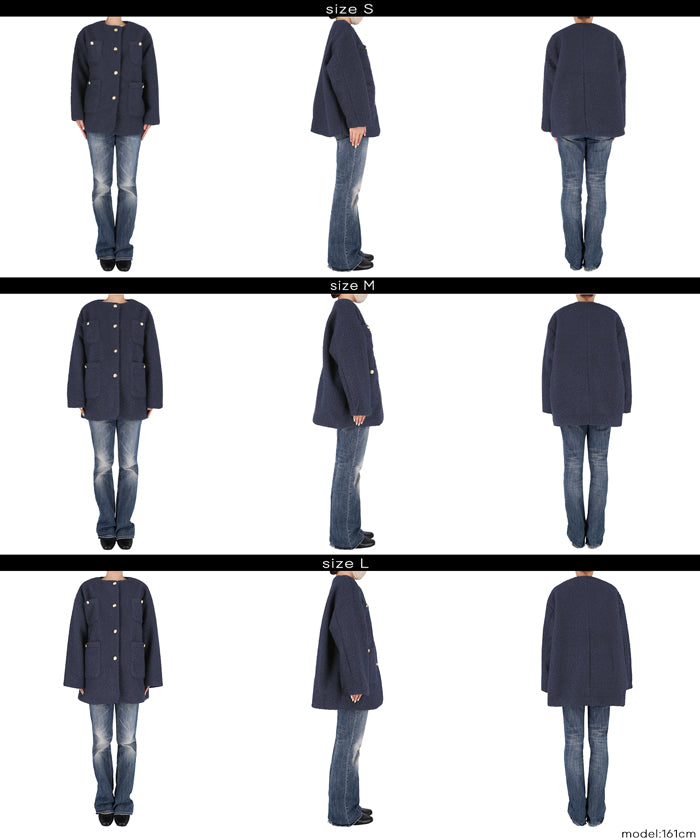 プードル金釦ノーカラーコート レディース 送料無料/メール便不可