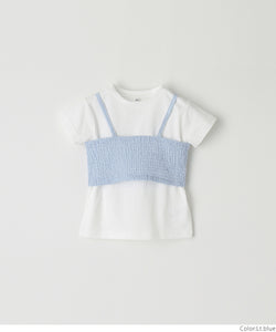 キッズ 120-150 Tシャツ ビスチェ 2枚セット シャーリング 無地 クルーネック 半袖 女の子 キッズオリジナル 子供服 メール便不可 coca