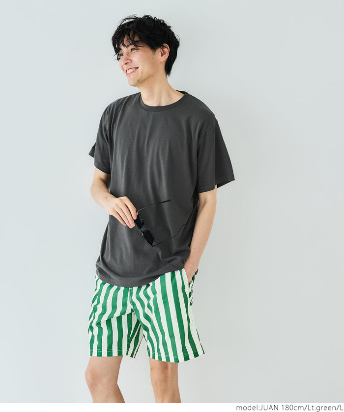 パンツ メンズ ショートパンツ 短パン 半ズボン ストライプ ウエストゴム 紐 ポケット メール便不可 24ss coca コカ