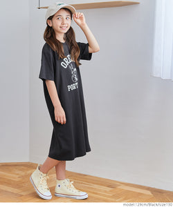 キッズ 120-150 ワンピース ロゴ スリット ロング丈 伸縮性 カジュアル 半袖 女の子 キッズオリジナル 子供服 メール便不可 coca コカ