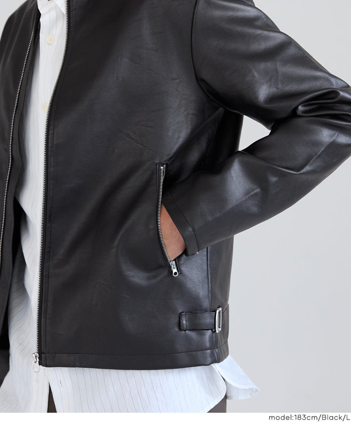フェイクレザーシングルライダースジャケット メンズ 送料無料