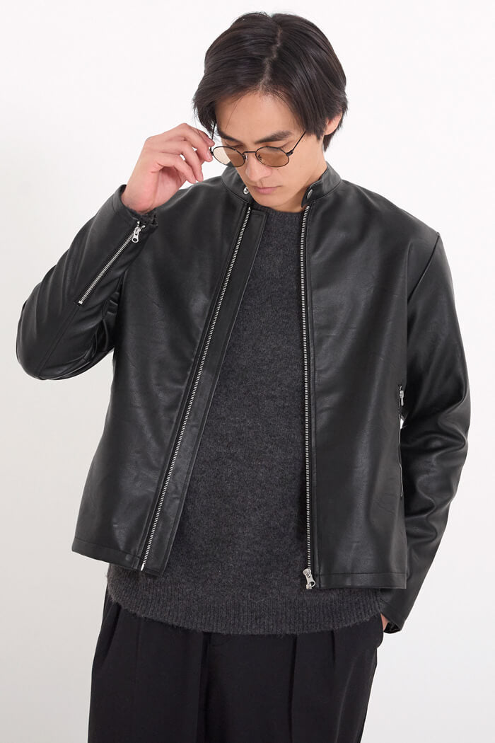 セール☆5990円→4990円 フェイクレザーシングルライダースジャケット