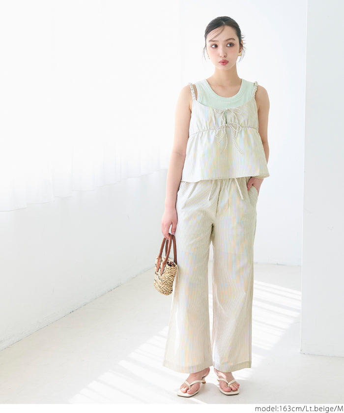 セール☆1990円→990円 オックスストライプワイドパンツ レディース