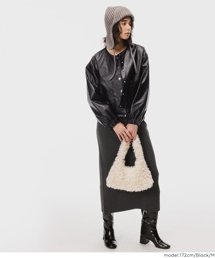 フェイクレザーノーカラージャケット レディース 送料無料