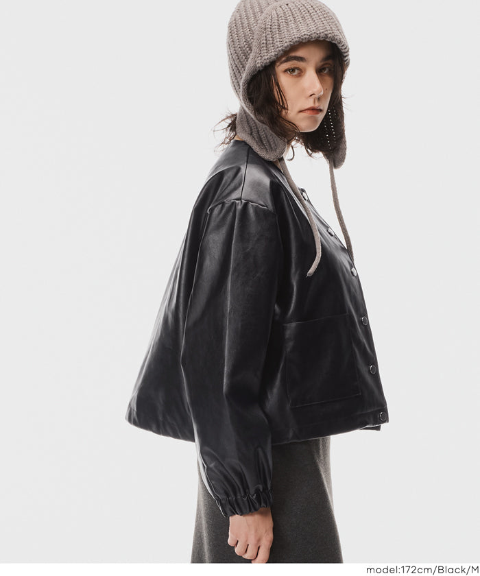 フェイクレザーノーカラージャケット レディース 送料無料/メール便