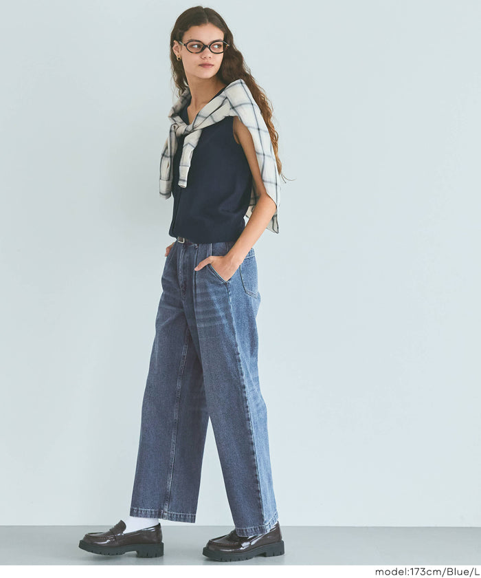 セール☆3490円→2490円タックデニムパンツ レディース メール便不可
