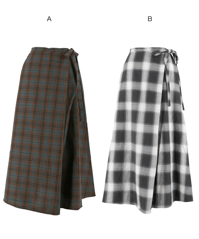 セール☆2490円→990円 チェック柄ラップスカート レディース