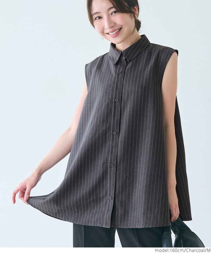 セール☆2490円→1990円 ヘリンボーンストライプノースリーブブラウス