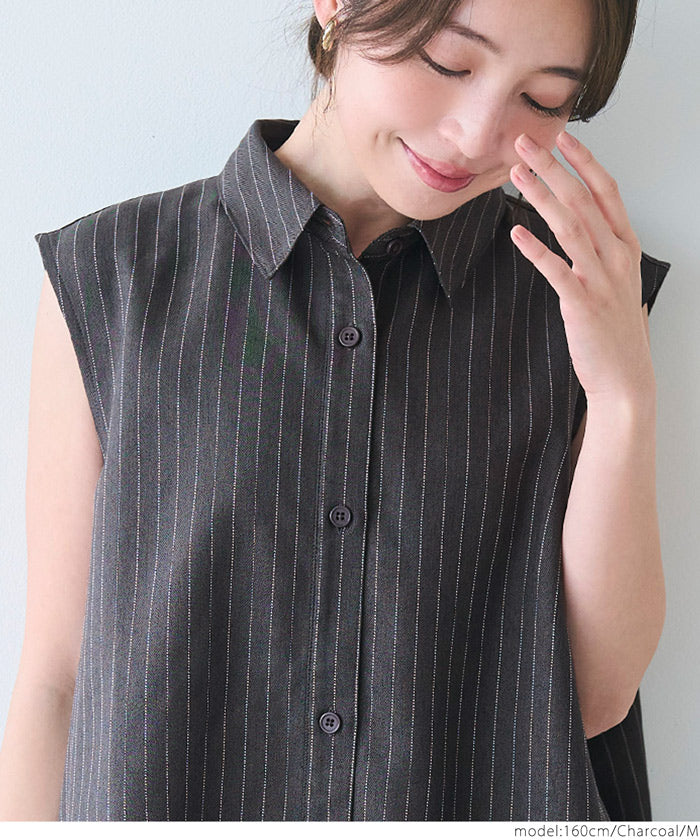 セール☆2490円→1990円 ヘリンボーンストライプノースリーブブラウス