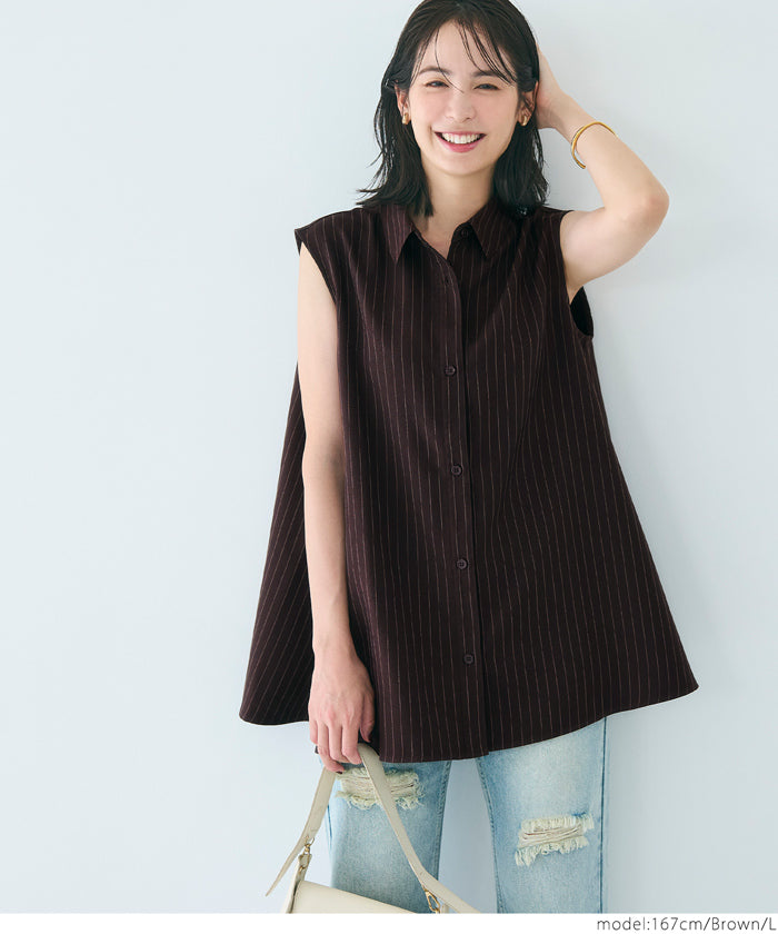 セール☆2490円→1990円 ヘリンボーンストライプノースリーブブラウス