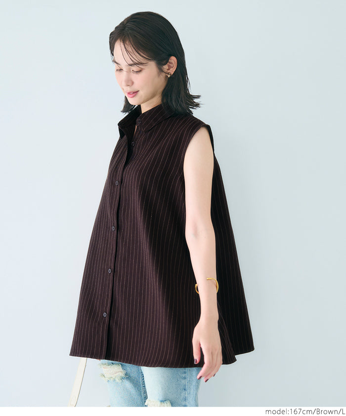 セール☆2490円→1990円 ヘリンボーンストライプノースリーブブラウス